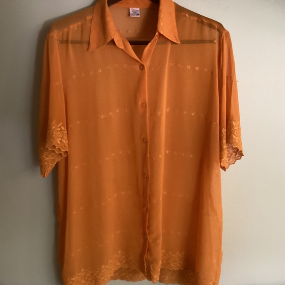 Erika Brooke Ladies Semi Sheer Orange Button Down Short Sleeve Size 20 - Picture 1 of 8